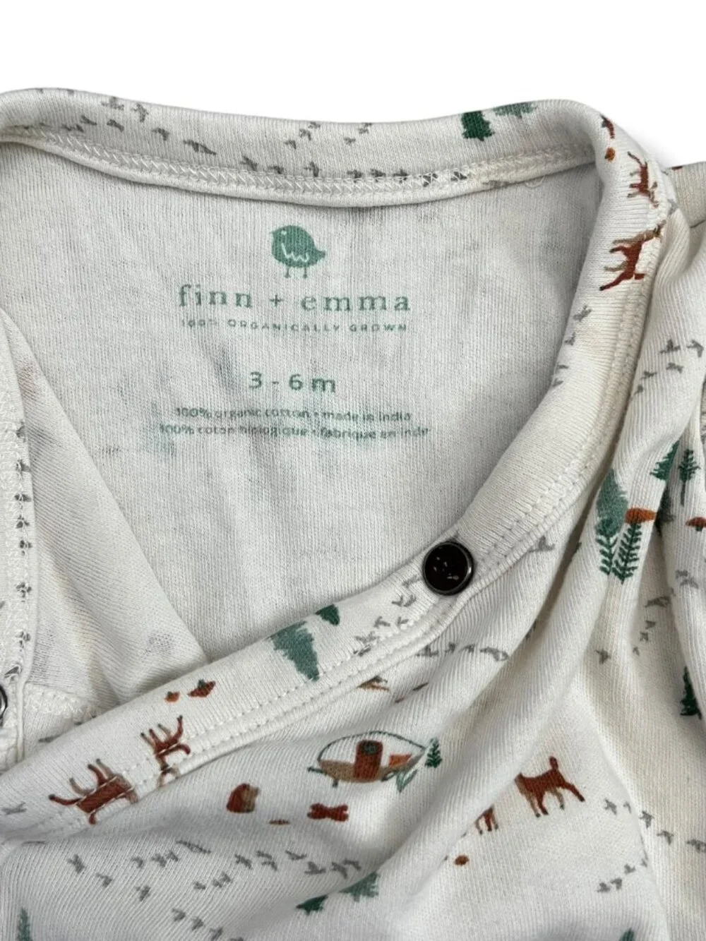 Finn + Emma Long Sleeve Into The Woods Forest Organic Cotton Bodysuit Size 3-6M